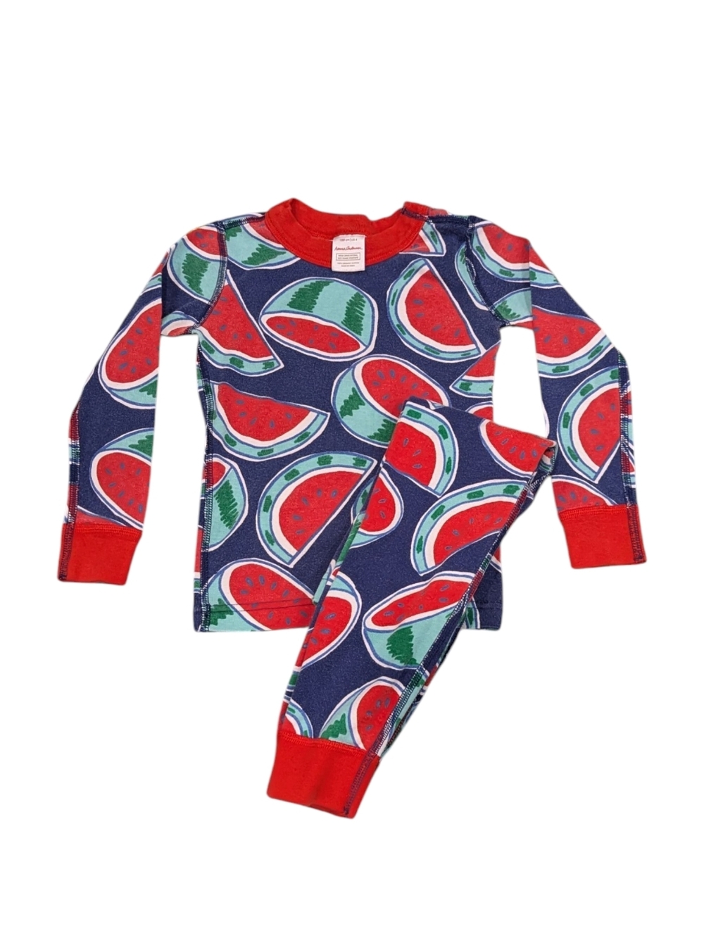 Hanna Andersson Kids Long John Cotton Pajamas Blue Watermelon Size 100 4 4T
